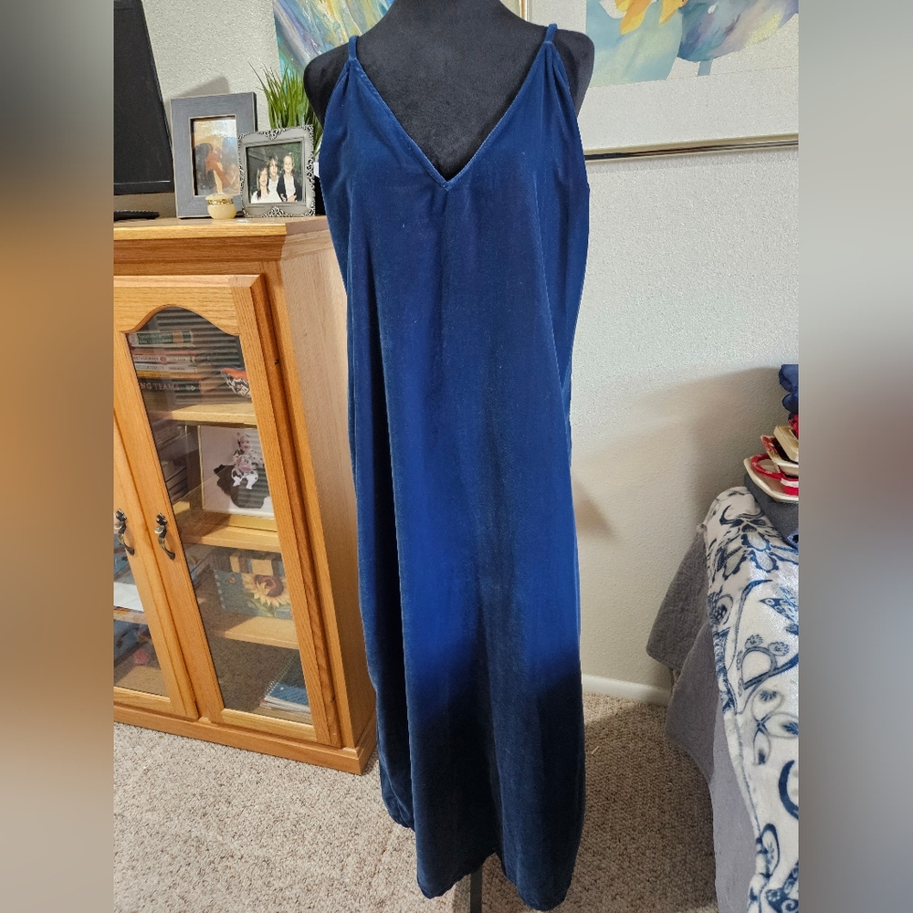 Blue velvet maxi dress. Size L tall